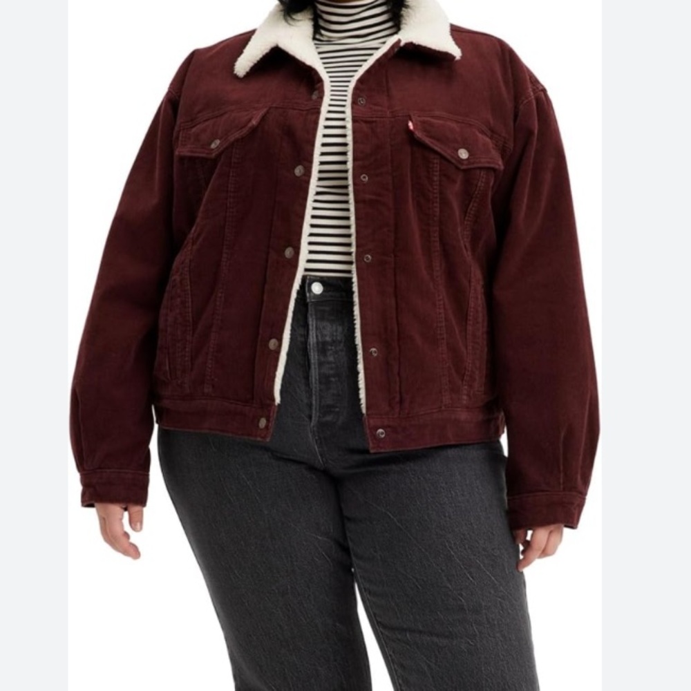 Levi's The Original sherpa lined corduroy trucker jacket size XL maroon